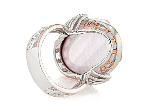 Pink Mabe Pearl and Pink Sapphire Rhod/18K Rose Gold Over Palladium Sterling Silver Ring 0.10ctw