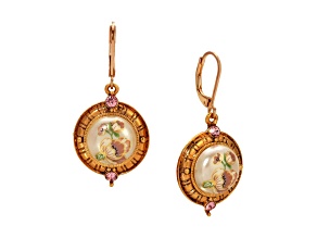 1928 Jewelry Gold Tone Floral Decal Pink Stone Earring