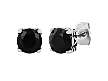Picture of Black Ion-Plated Stainless Steel and Round Black Spinel 7mm Earrings