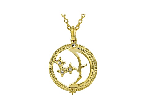 Judith Ripka 14k Gold Clad Moon and Stars Necklace with White Topaz Accents
