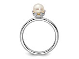Rhodium Over Sterling Silver Stackable Expressions White Freshwater Cultured Pearl Ring