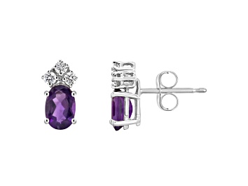 Picture of 6x4mm Oval Amethyst with Diamond Accents 14k White Gold Stud Earrings