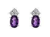 6x4mm Oval Amethyst with Diamond Accents 14k White Gold Stud Earrings