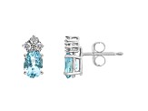 6x4mm Oval Aquamarine with Diamond Accents 14k White Gold Stud Earrings