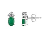 6x4mm Oval Emerald with Diamond Accents 14k White Gold Stud Earrings