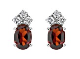 6x4mm Oval Garnet with Diamond Accents 14k White Gold Stud Earrings