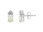 6x4mm Oval Opal with Diamond Accents 14k White Gold Stud Earrings