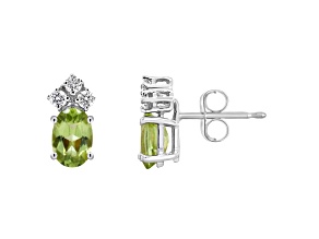 6x4mm Oval Peridot with Diamond Accents 14k White Gold Stud Earrings