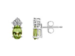 6x4mm Oval Peridot with Diamond Accents 14k White Gold Stud Earrings