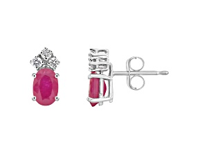 6x4mm Oval Ruby with Diamond Accents 14k White Gold Stud Earrings