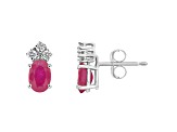 6x4mm Oval Ruby with Diamond Accents 14k White Gold Stud Earrings