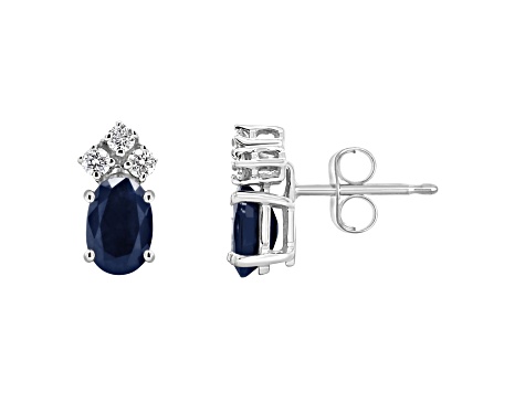 6x4mm Oval Sapphire with Diamond Accents 14k White Gold Stud Earrings