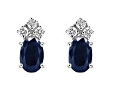 6x4mm Oval Sapphire with Diamond Accents 14k White Gold Stud Earrings