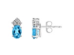 6x4mm Oval Blue Topaz with Diamond Accents 14k White Gold Stud Earrings