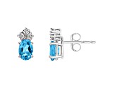 6x4mm Oval Blue Topaz with Diamond Accents 14k White Gold Stud Earrings