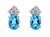 6x4mm Oval Blue Topaz with Diamond Accents 14k White Gold Stud Earrings