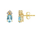 6x4mm Oval Aquamarine with Diamond Accents 14k Yellow Gold Stud Earrings