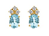 6x4mm Oval Aquamarine with Diamond Accents 14k Yellow Gold Stud Earrings