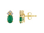 6x4mm Oval Emerald with Diamond Accents 14k Yellow Gold Stud Earrings