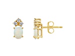 6x4mm Oval Opal with Diamond Accents 14k Yellow Gold Stud Earrings