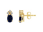 6x4mm Oval Sapphire with Diamond Accents 14k Yellow Gold Stud Earrings