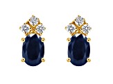 6x4mm Oval Sapphire with Diamond Accents 14k Yellow Gold Stud Earrings