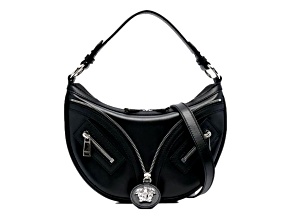 Versace Repeat La Medusa Small Hobo Shoulder Bag Black Calfskin Leather