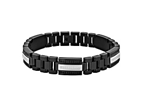 0.90ctw Black and White Diamond Two Tone Stainless Steel Link Bracelet