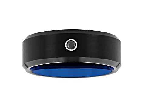 0.05ctw Black Diamond Black and Blue IP Tungsten Band