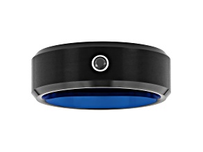 0.05ctw Black Diamond Black and Blue IP Tungsten Band
