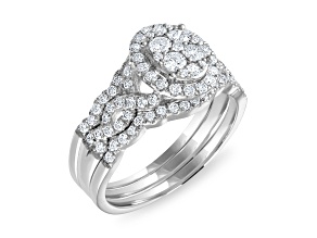 White Diamond 14K White Gold Bridal Ring with 2 Bands Set, 1.46ctw. I Color, I1 Clarity- IGI