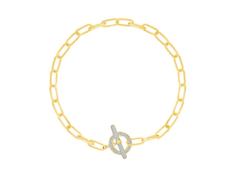 White Diamond 14K Yellow Gold Over Sterling Silver Paperclip Bracelet 0.20ctw