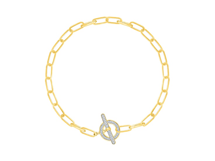 White Diamond 14K Yellow Gold Over Sterling Silver Paperclip Bracelet 0.20ctw