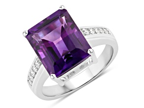 Purple Amethyst and Lab Grown Diamond Rhodium Over Silver Bridge Ring 4.79ctw