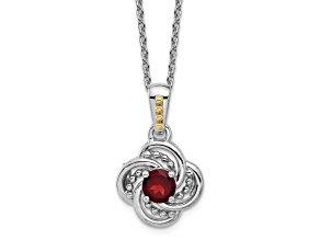 Rhodium Over Sterling Silver with 14K Accent Garnet Necklace