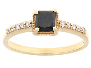 Princess Cut Black And Round White Lab-Grown Diamond 10K Yellow Gold Ring 0.75ctw