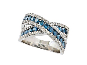 EFFY 14K White Gold Blue and White Diamond Crossover Ring 1.58ctw