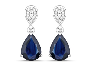 Blue Sapphire and White Diamond 10K White Gold Dangle Teardrop Earrings