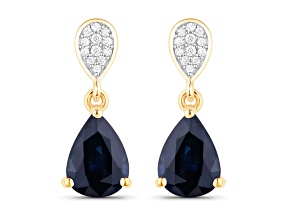 Blue Sapphire and White Diamond 10K Yellow Gold Dangle Teardrop Earrings