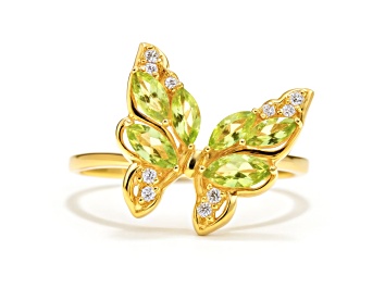 Picture of Peridot White Topaz 14K Yellow Gold Over Sterling Silver Ring