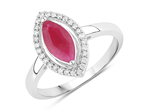 Marquise Ruby and White Diamond 10K White Gold Halo Ring 1.52ctw