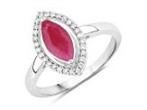 Marquise Ruby and White Diamond 10K White Gold Halo Ring 1.52ctw