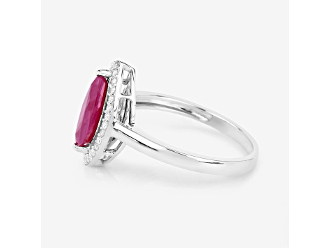 Marquise Ruby and White Diamond 10K White Gold Halo Ring 1.52ctw