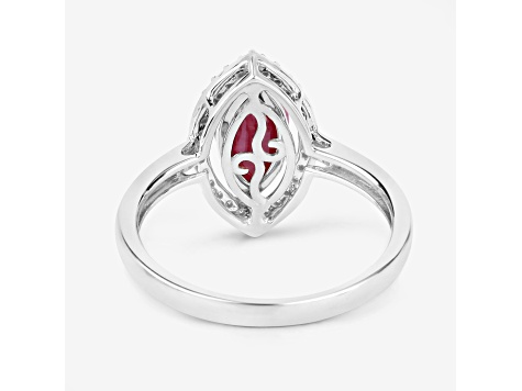 Marquise Ruby and White Diamond 10K White Gold Halo Ring 1.52ctw