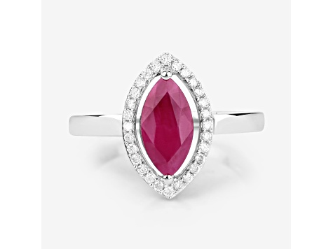 Marquise Ruby and White Diamond 10K White Gold Halo Ring 1.52ctw