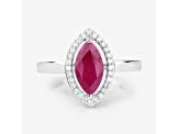 Marquise Ruby and White Diamond 10K White Gold Halo Ring 1.52ctw