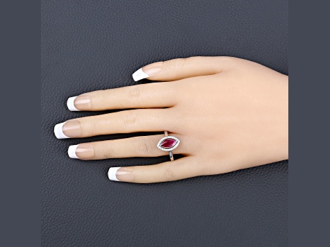 Marquise Ruby and White Diamond 10K White Gold Halo Ring 1.52ctw