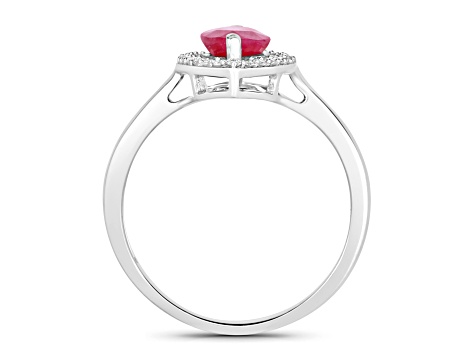 Marquise Ruby and White Diamond 10K White Gold Halo Ring 1.52ctw