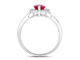 Marquise Ruby and White Diamond 10K White Gold Halo Ring 1.52ctw