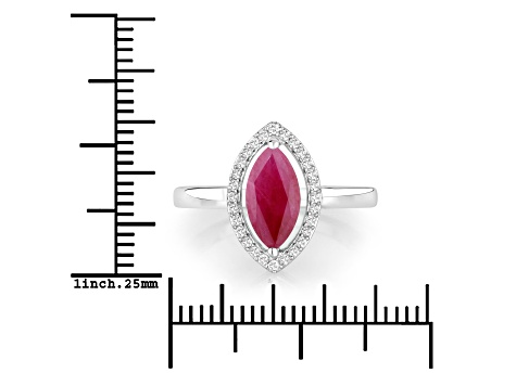 Marquise Ruby and White Diamond 10K White Gold Halo Ring 1.52ctw